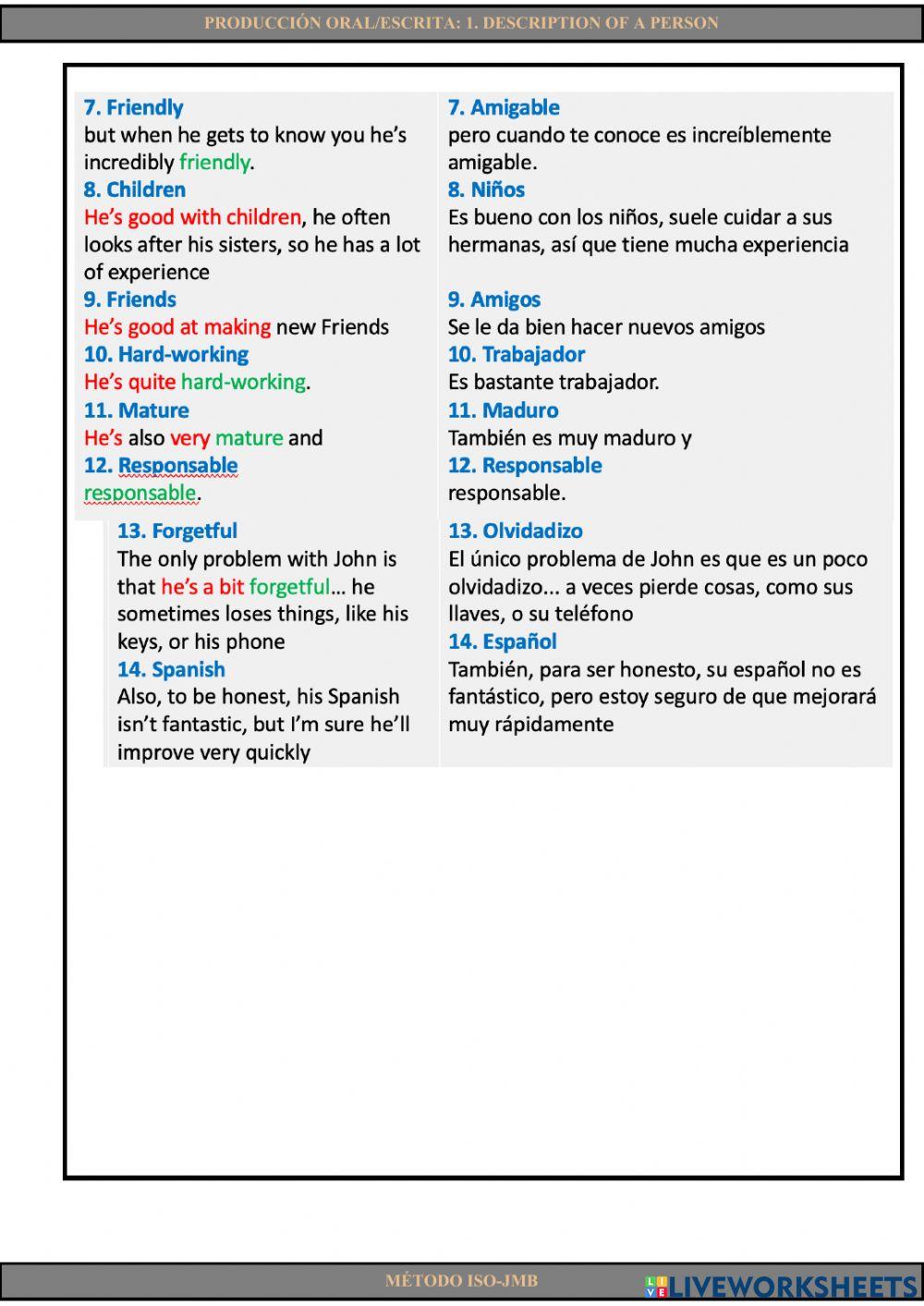 Producción oral-escrita 1. Description of a person