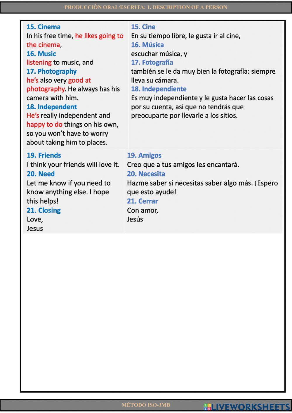 Producción oral-escrita 1. Description of a person