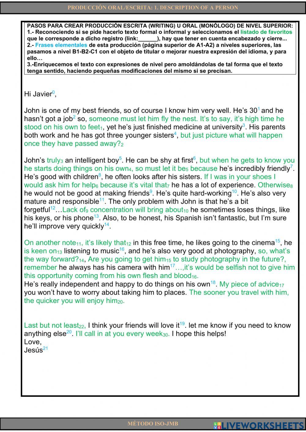Producción oral-escrita 1. Description of a person
