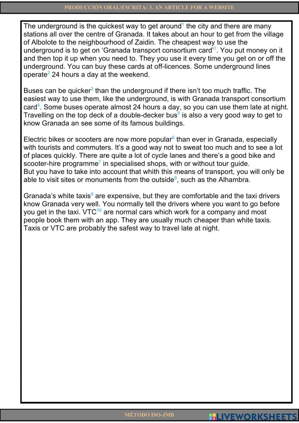 Producción escrita-oral 3. An article for a website