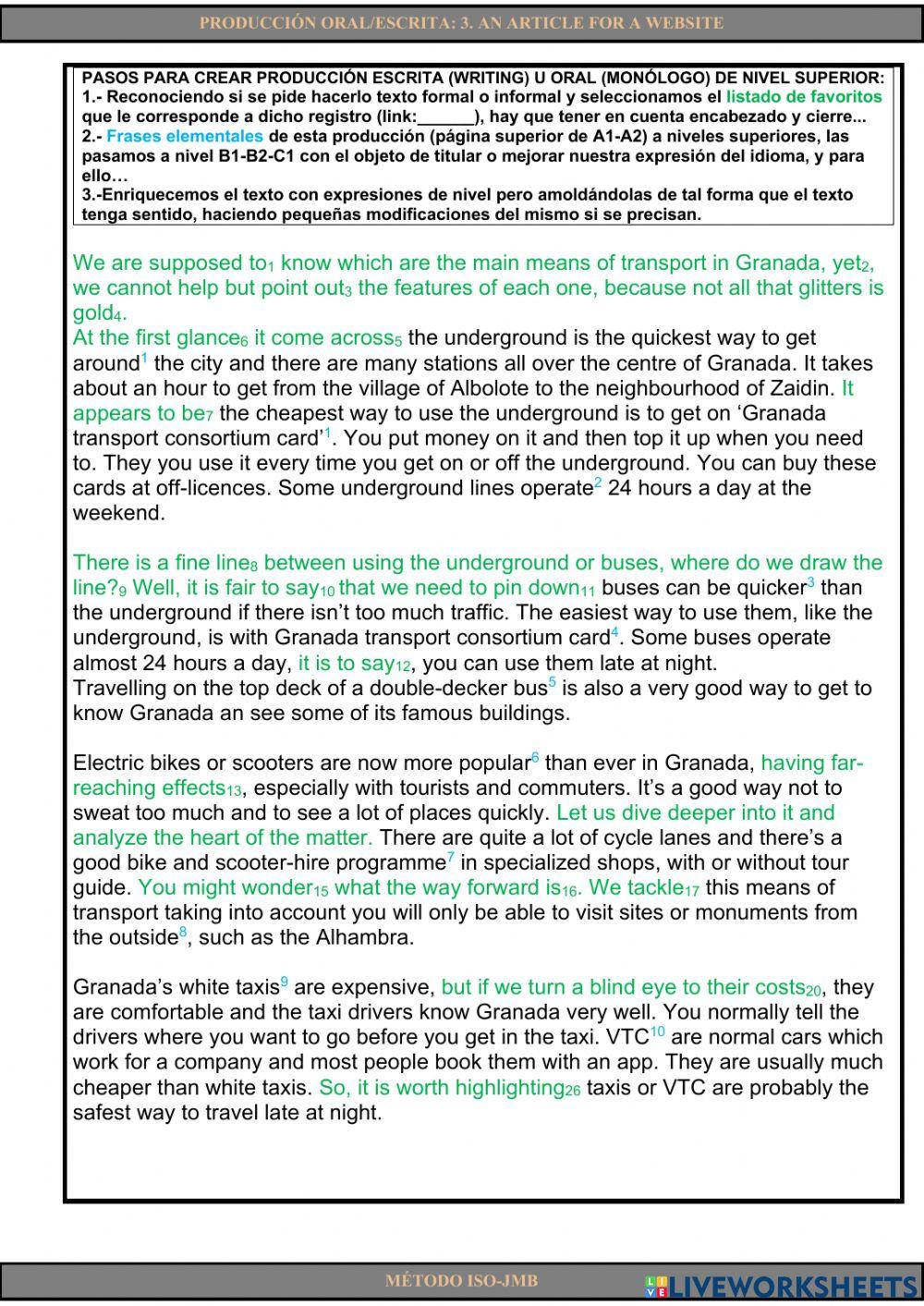 Producción escrita-oral 3. An article for a website