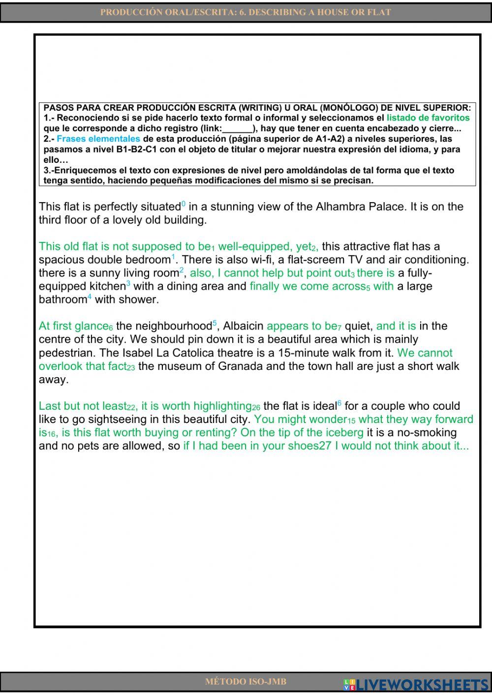 Producción escrita-oral 6. Describing a flat or house