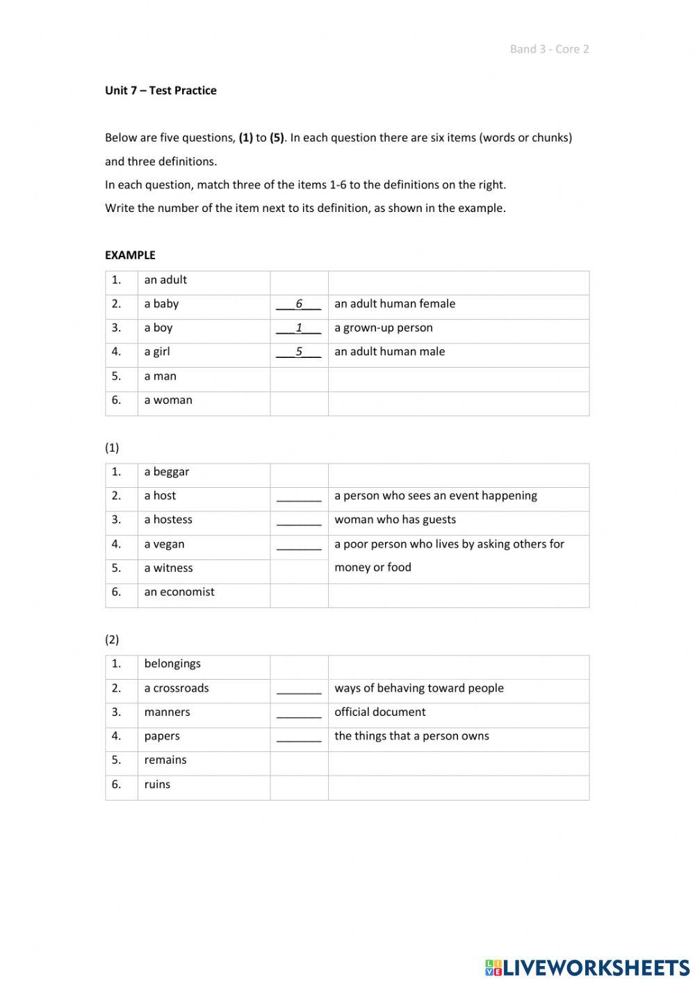 Band 3 (Core 2) - Unit 7 - Test