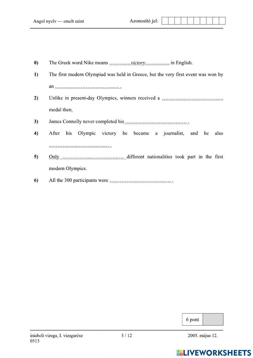 Érettségi 2005 Olvasott szöveg értése emelt szint