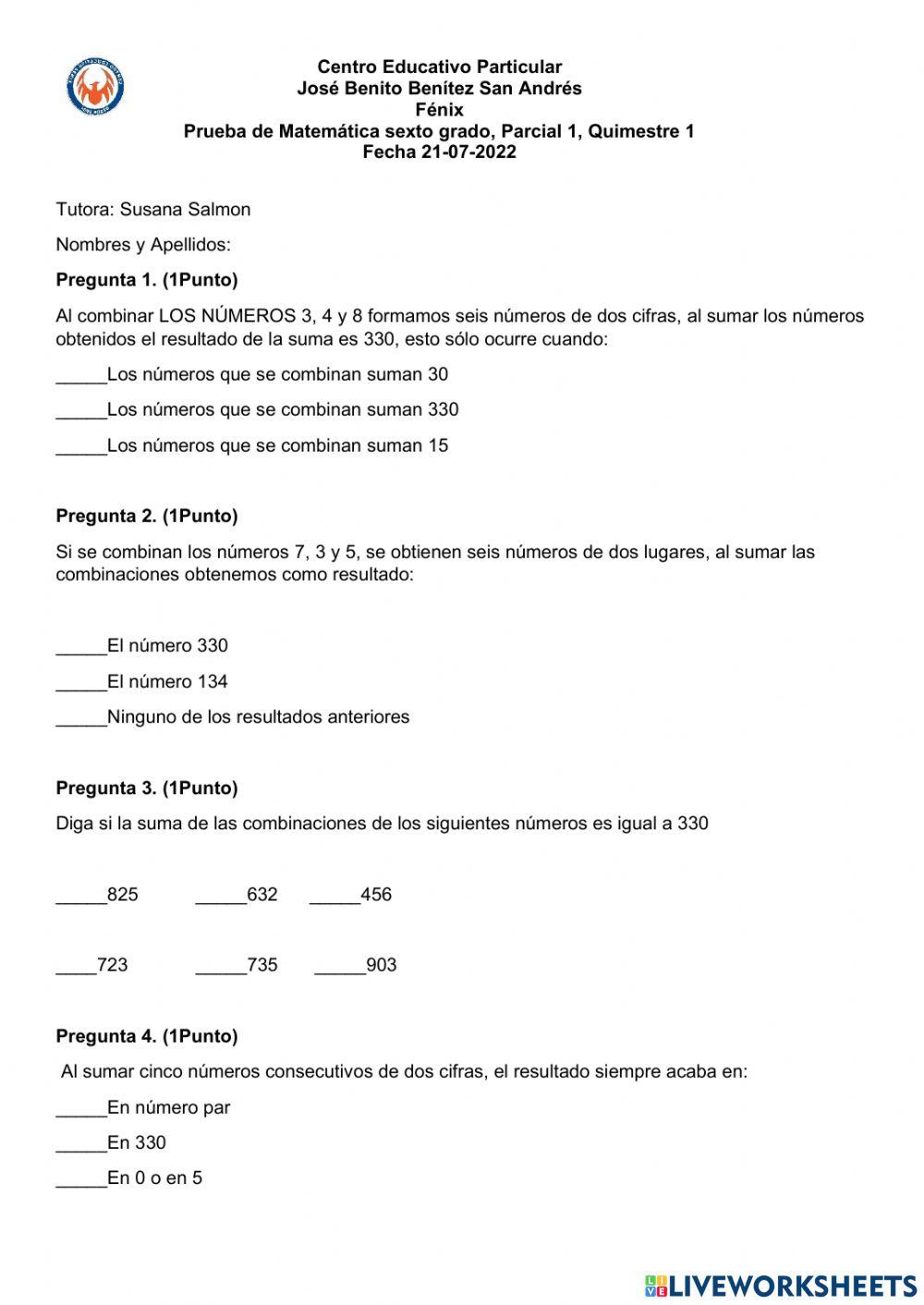 Prueba de matemática 21-07-2022