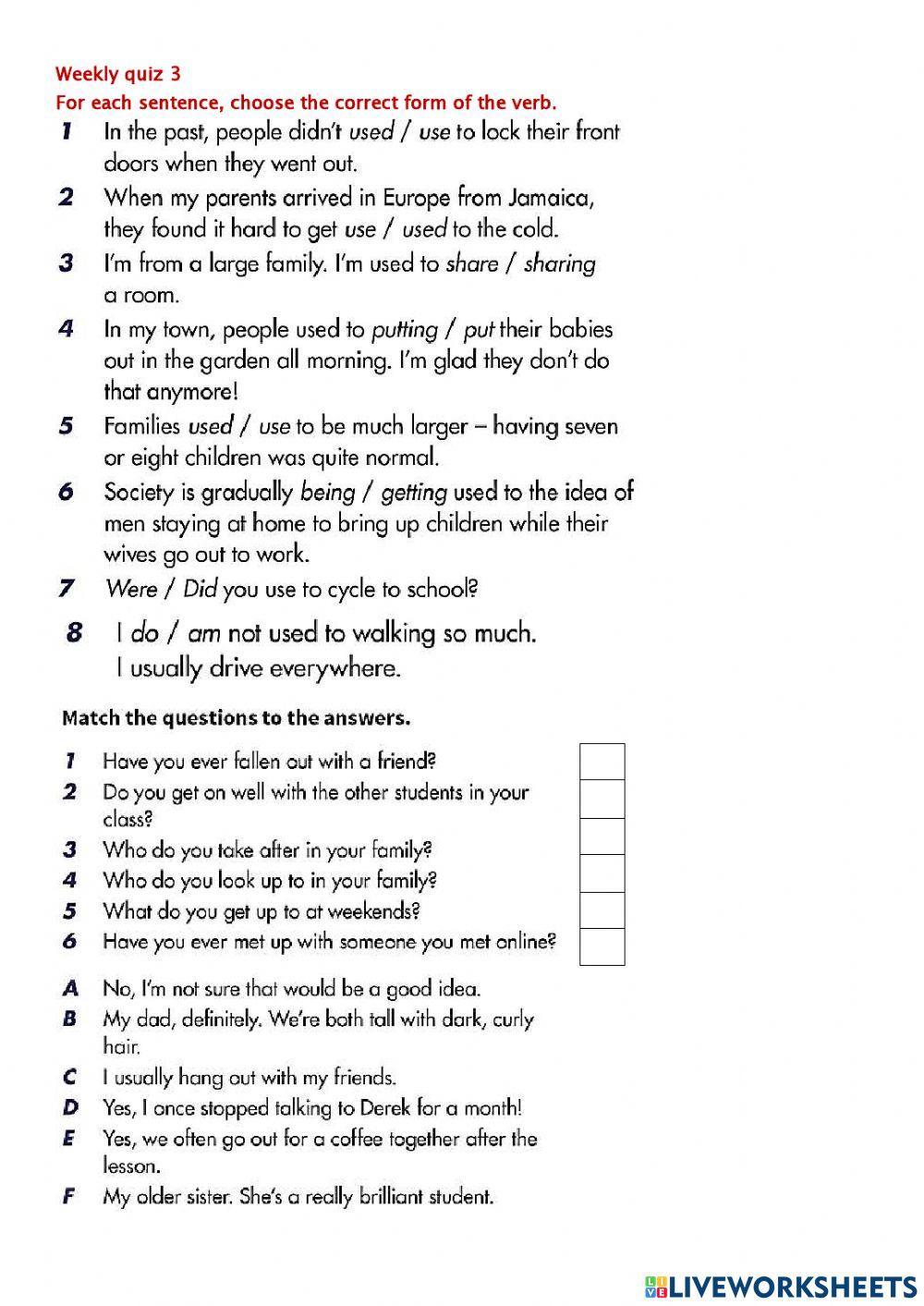 Be used to, get used to