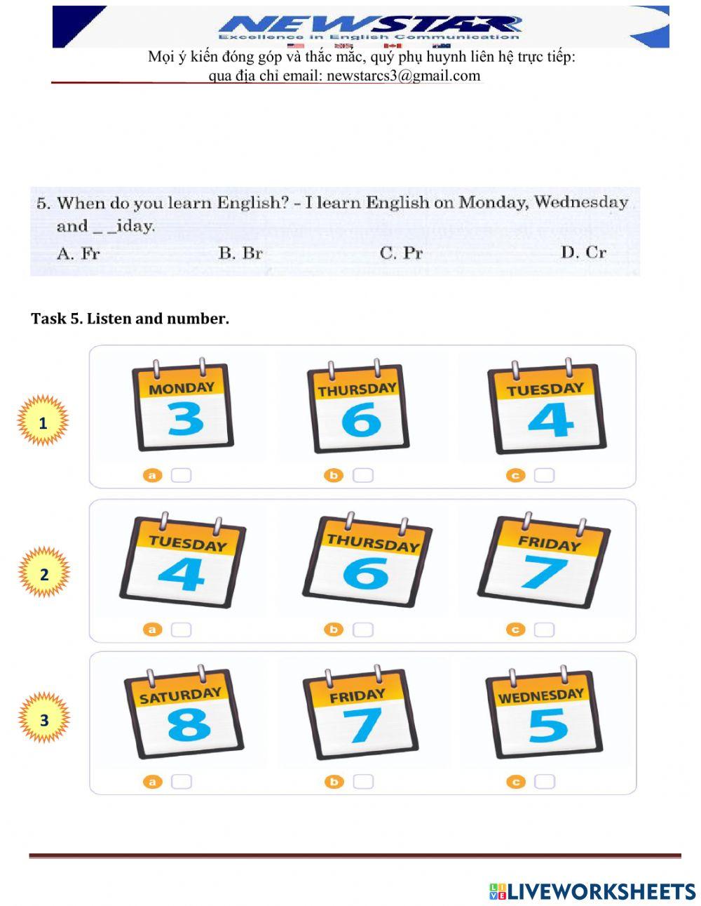BTVN 4A1 L4 What day is it today worksheet | Live Worksheets
