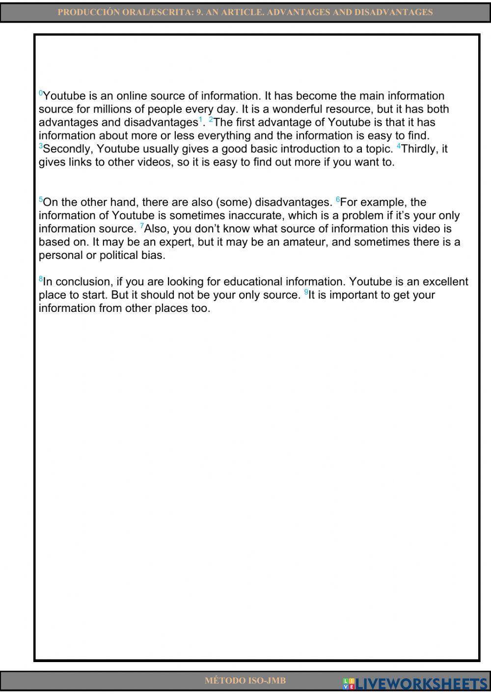 Producción oral-escrita 9. An article. Advantages and disadvantages