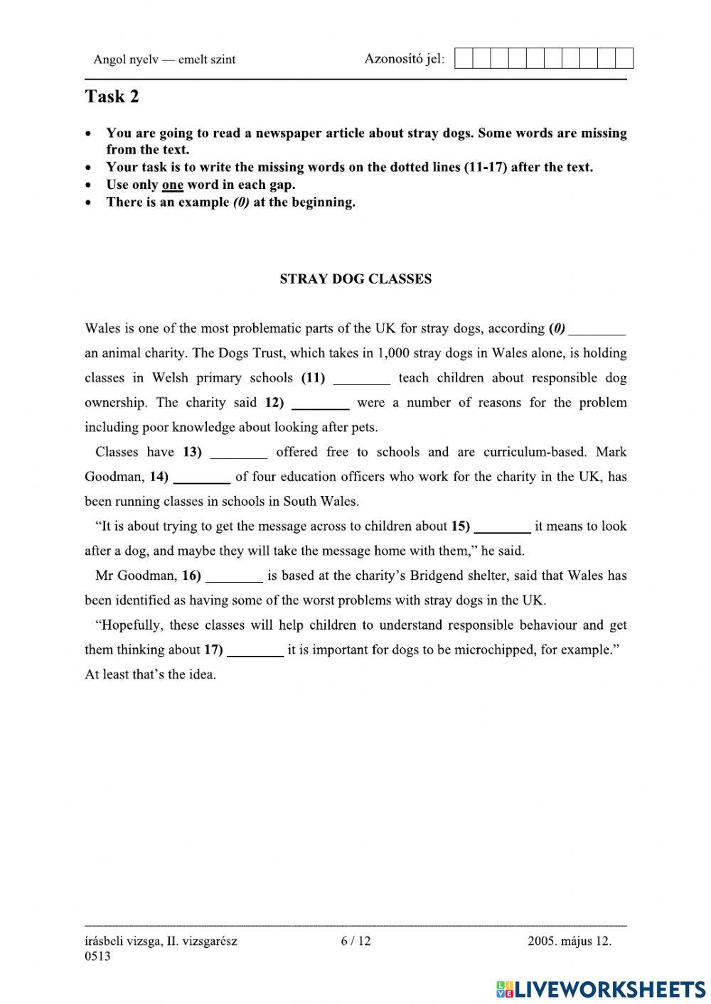 Érettségi 2005 Nyelvhelyesség emelt szint