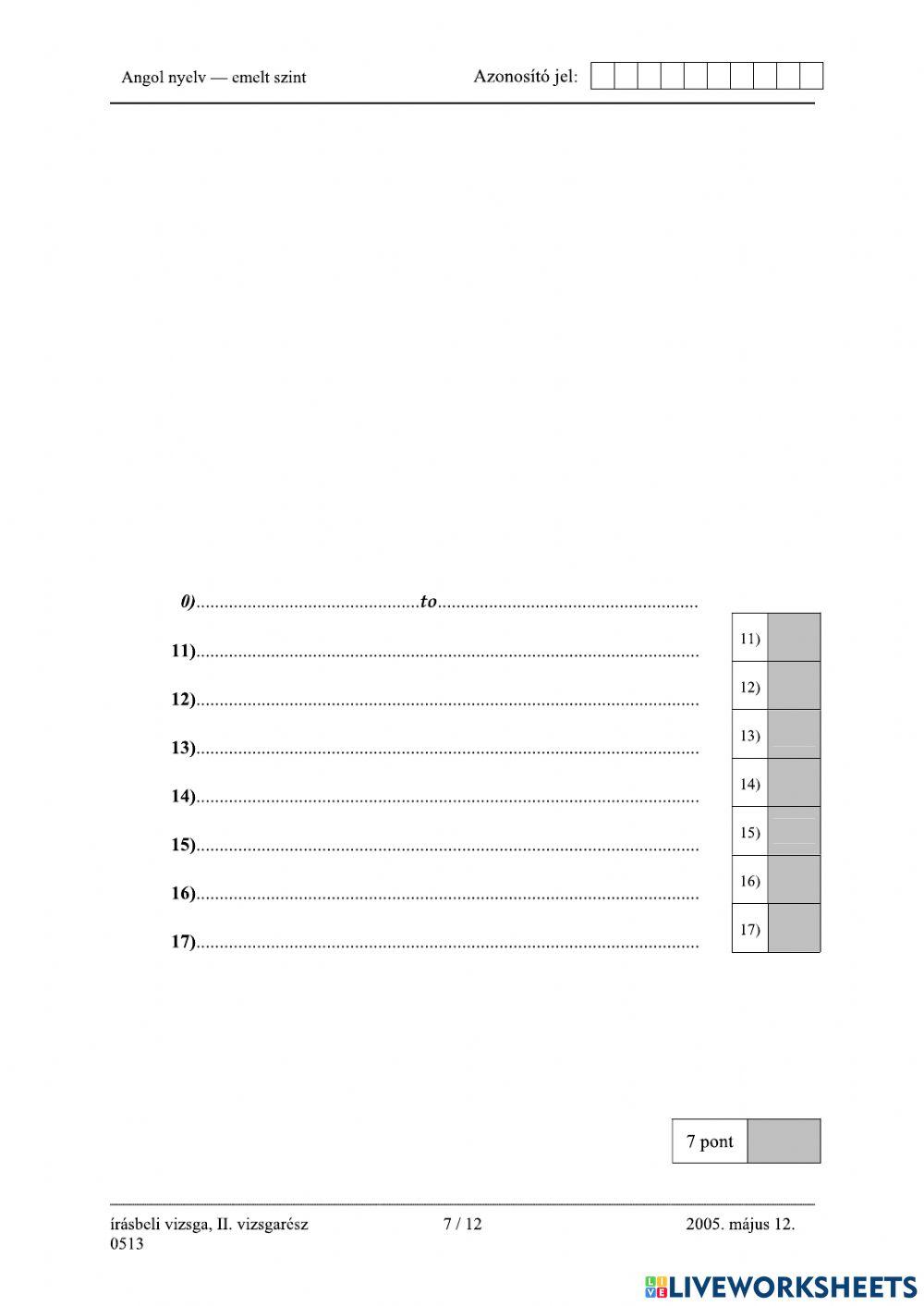 Érettségi 2005 Nyelvhelyesség emelt szint