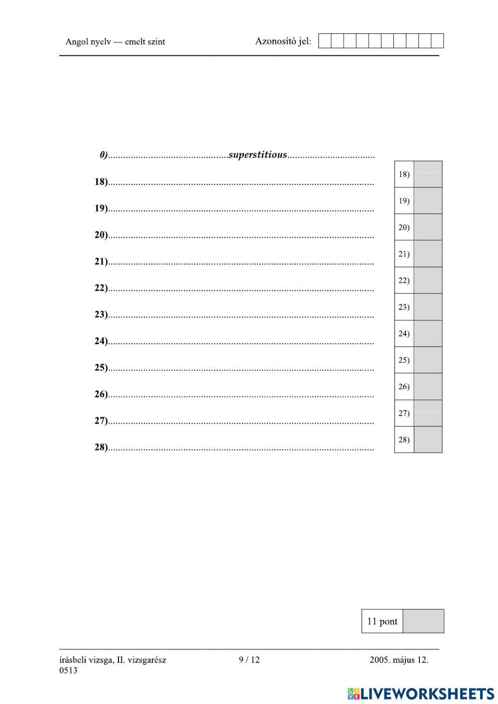 Érettségi 2005 Nyelvhelyesség emelt szint