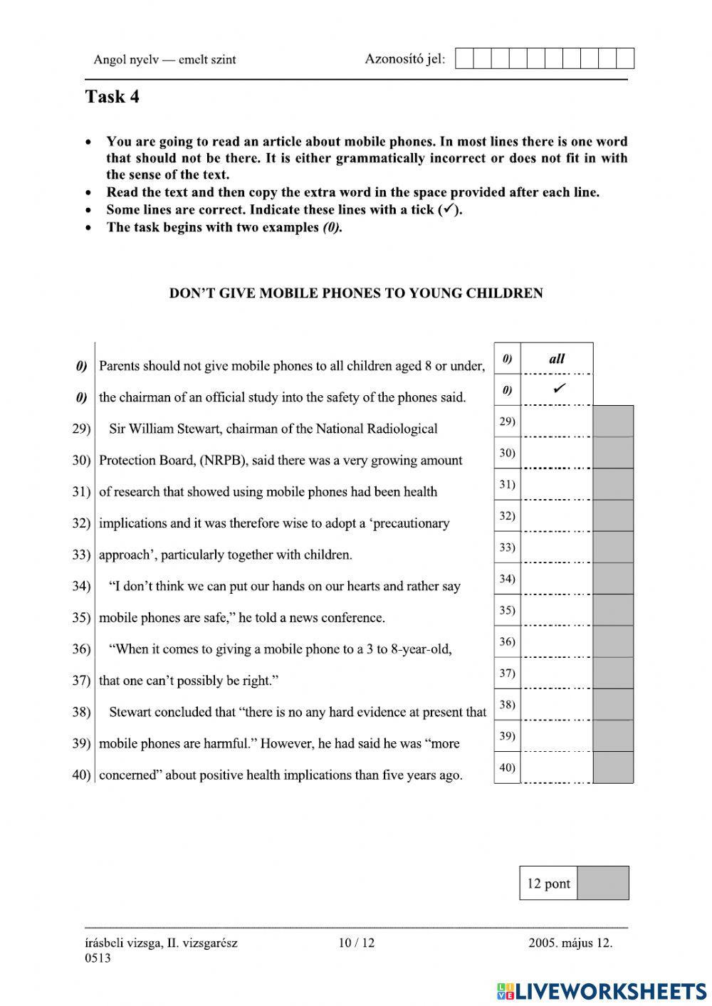 Érettségi 2005 Nyelvhelyesség emelt szint