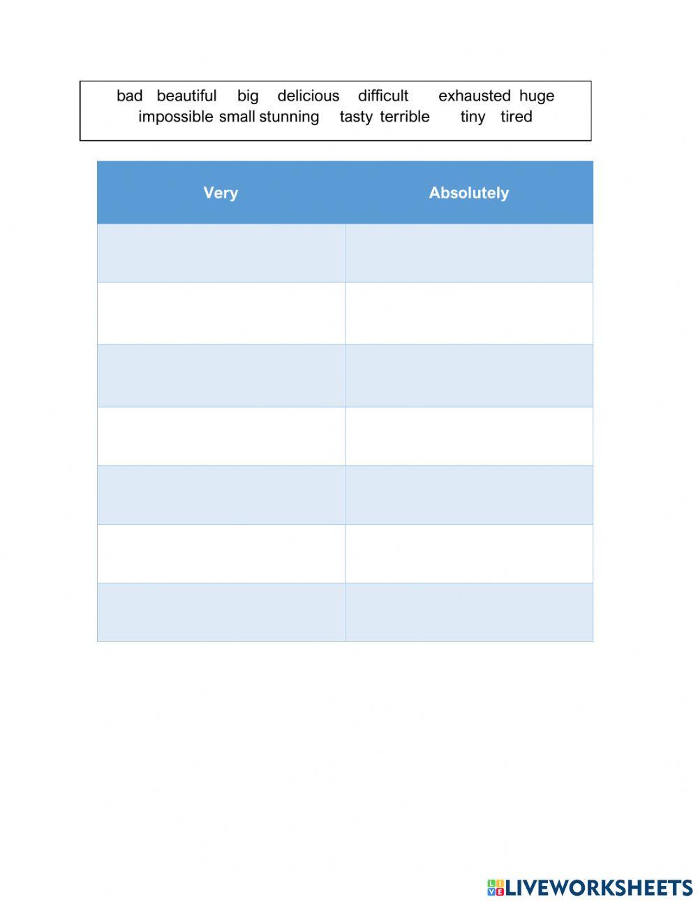 Gradable and absolute adjectives online exercise for live worksheets