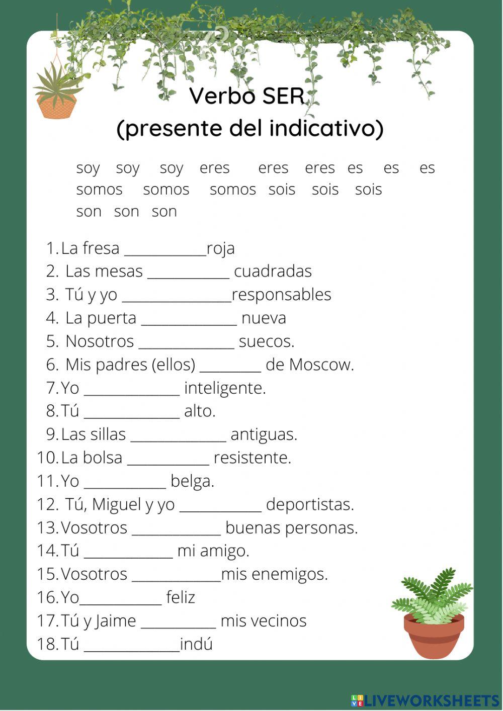 Verbo ser y artículos