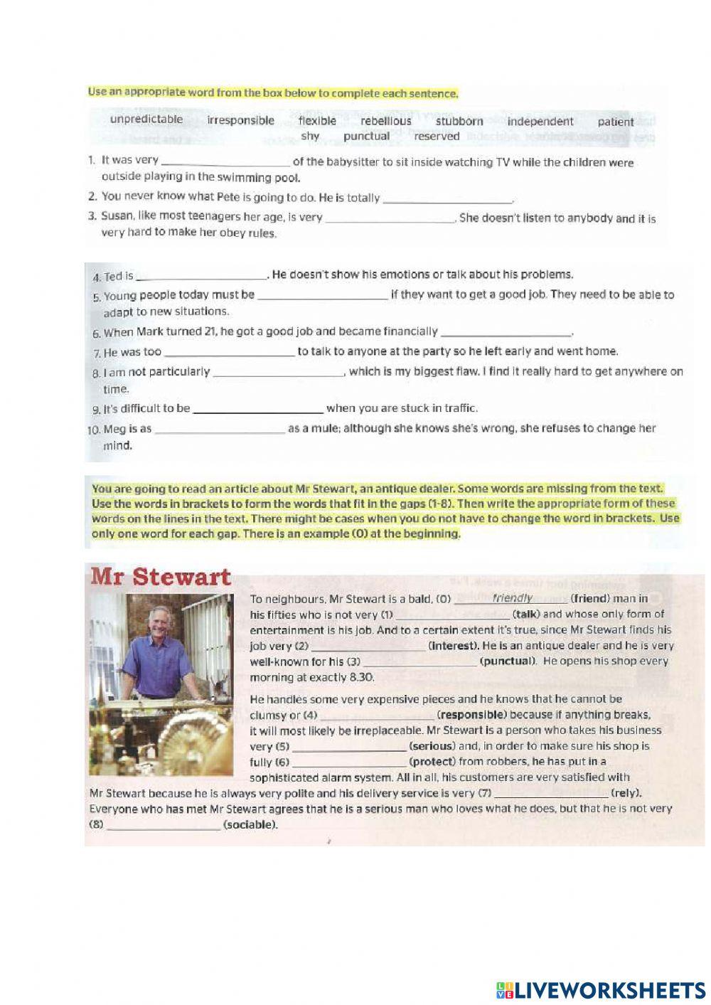 Personality adjectives