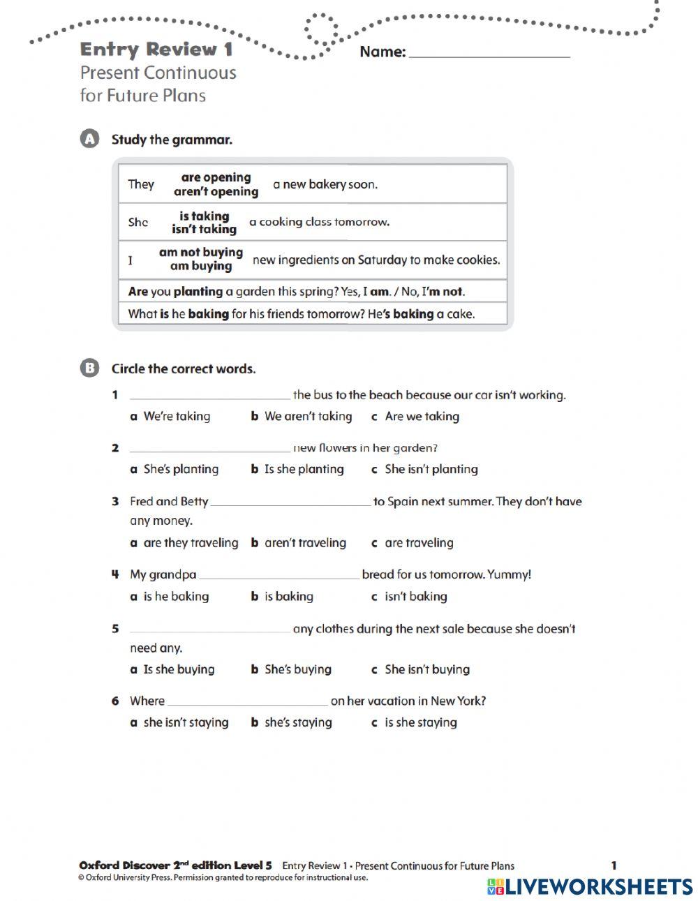 Present Continuous Future Plans