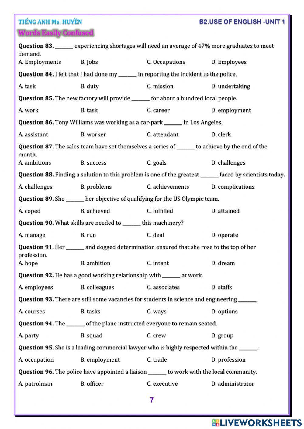 B2. use of english. test unit 1