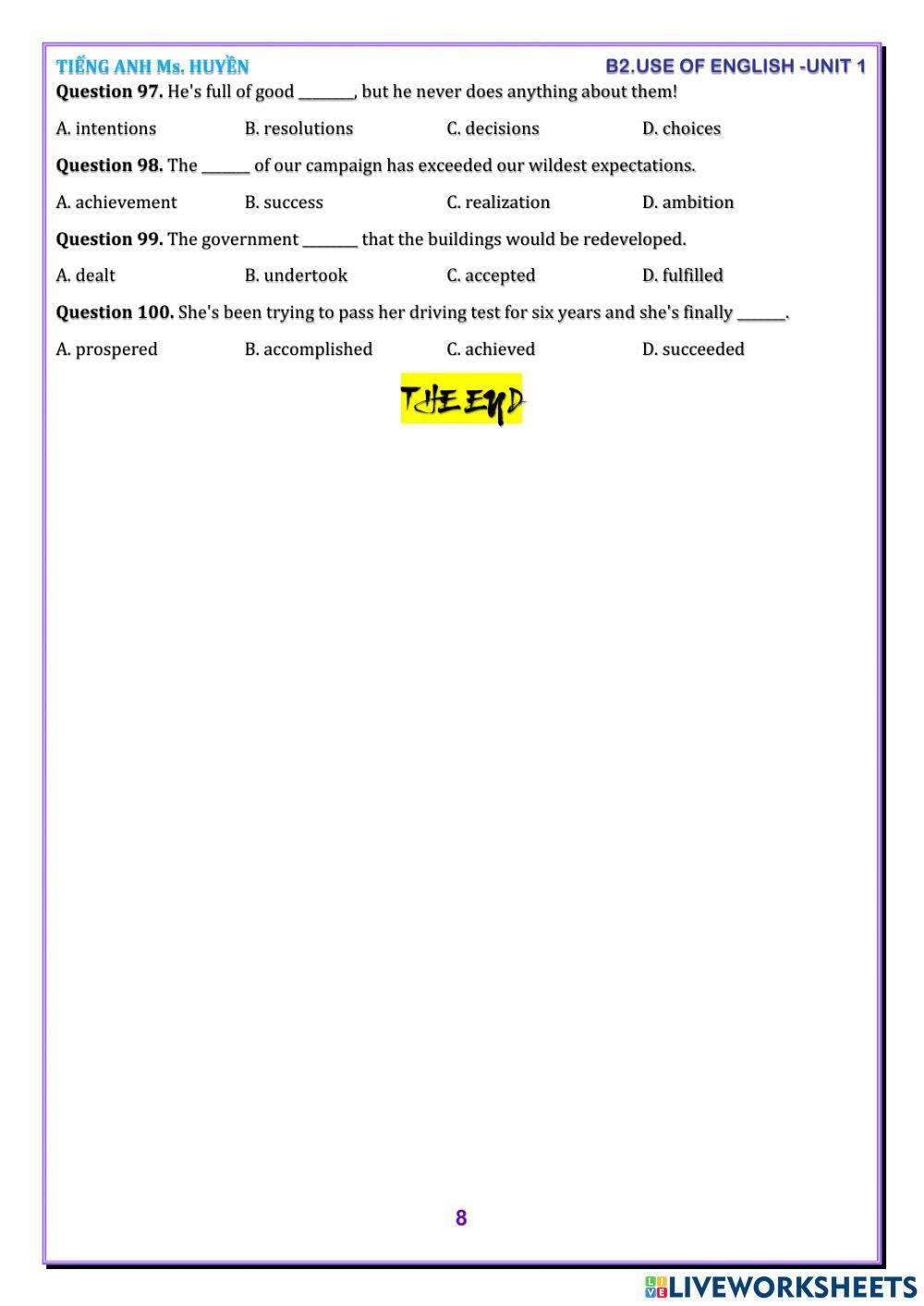 B2. use of english. test unit 1