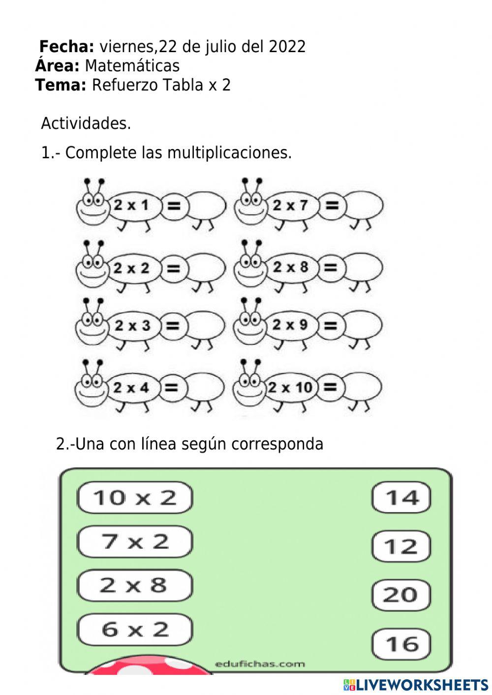 Tabla x 2 Tabla x 2
