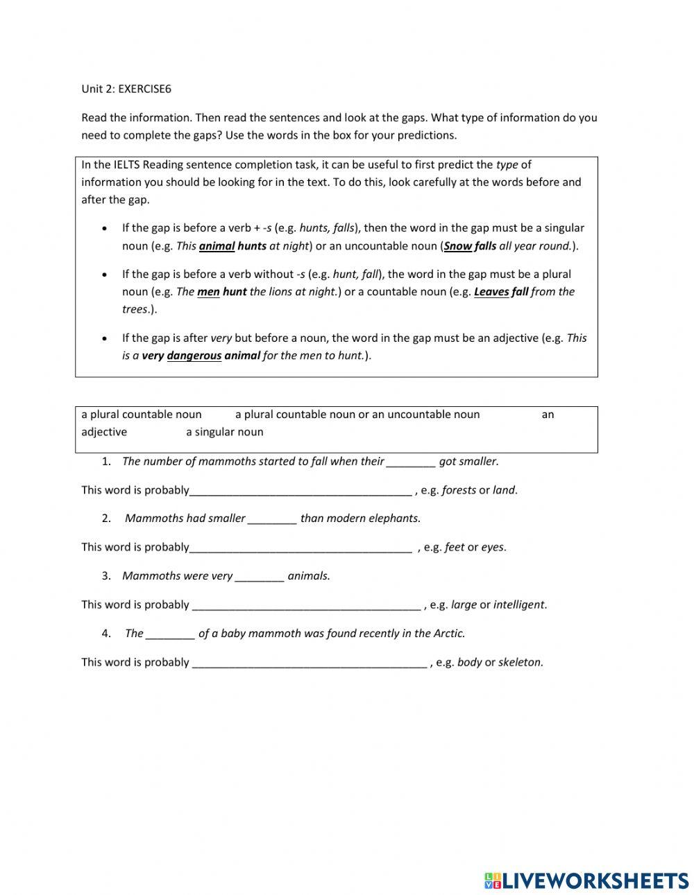 IE1, Unit 2, Reading, Exercise 6