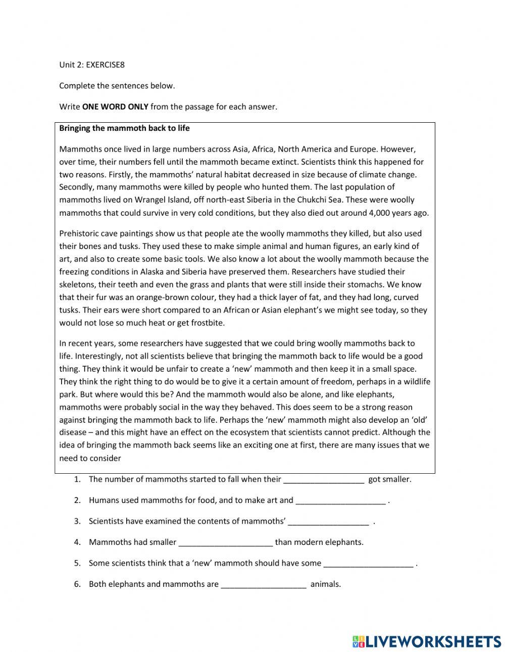 IE1, Unit 2, Reading, Exercise 8