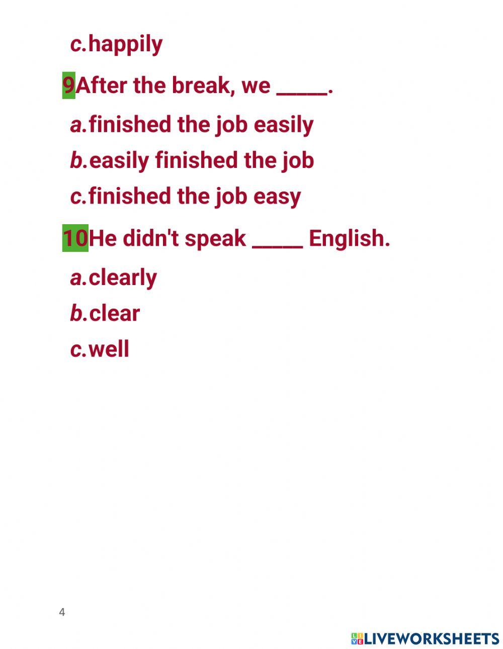 adjectives and adverbs of manners