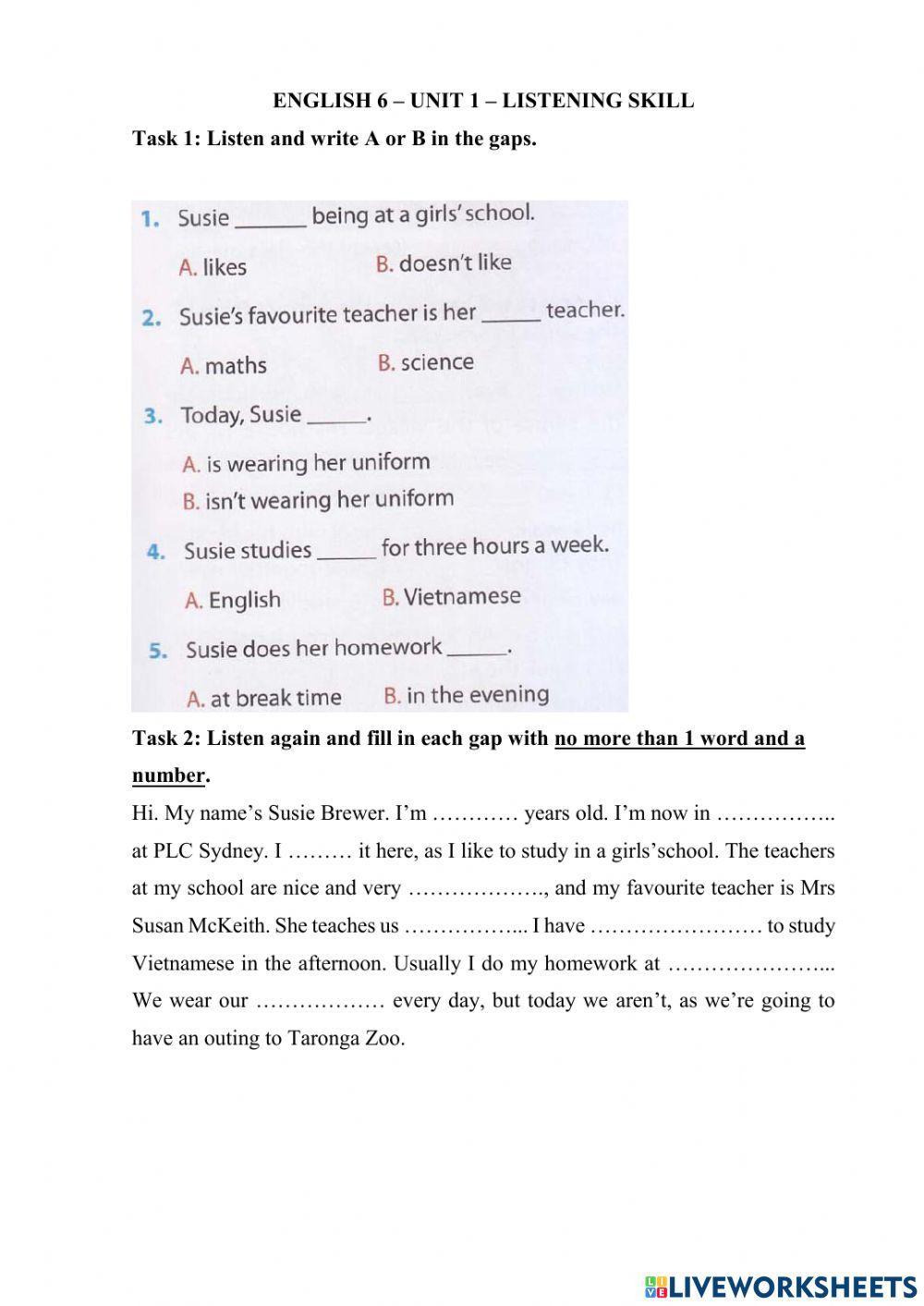 English 6 - Unit 1 - Listening Skill