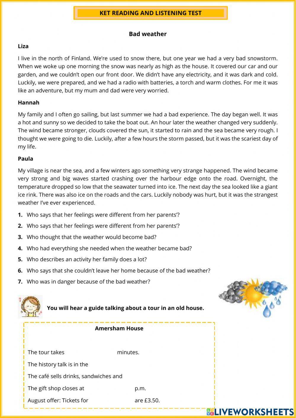 KET Reading and Listening test