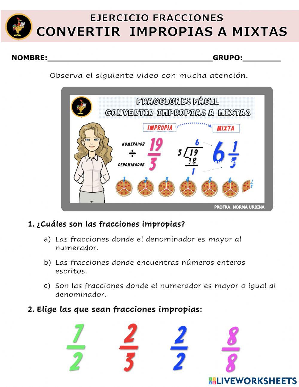Fracciones impropias a mixtas
