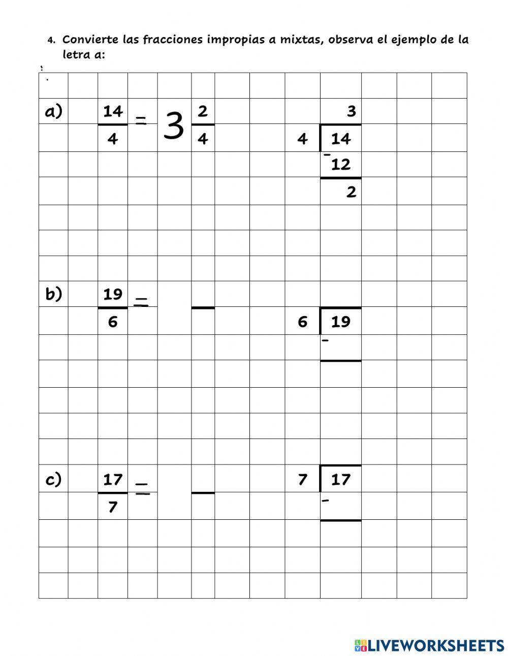 Fracciones impropias a mixtas