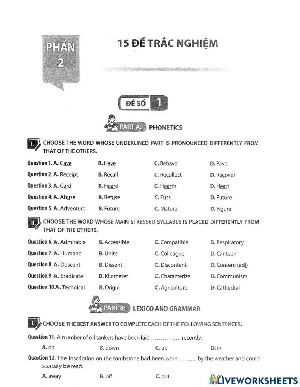 Đề thi thử chuyên anh số 1