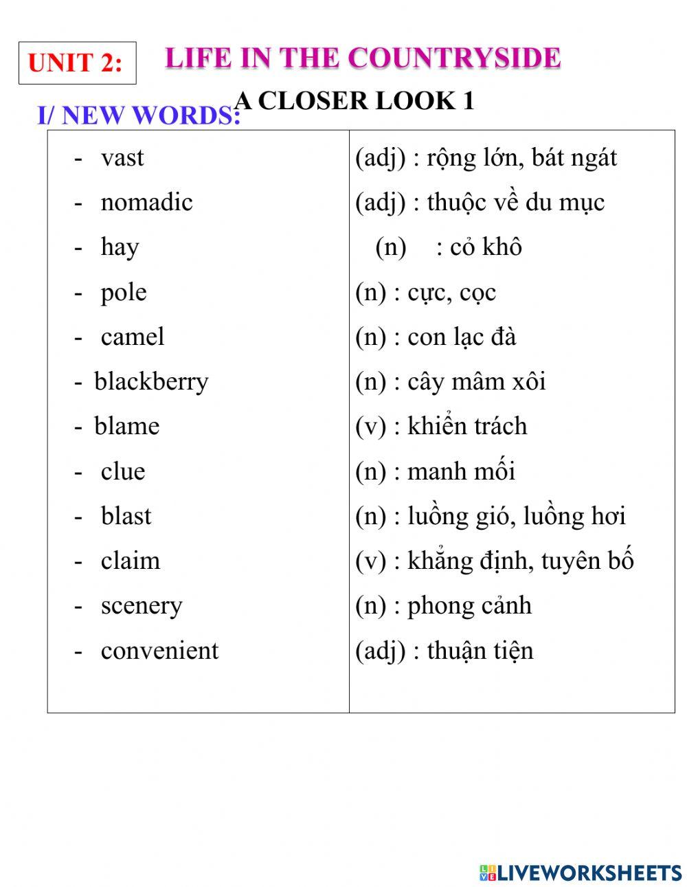 English 8- unit 2- a closer look 1