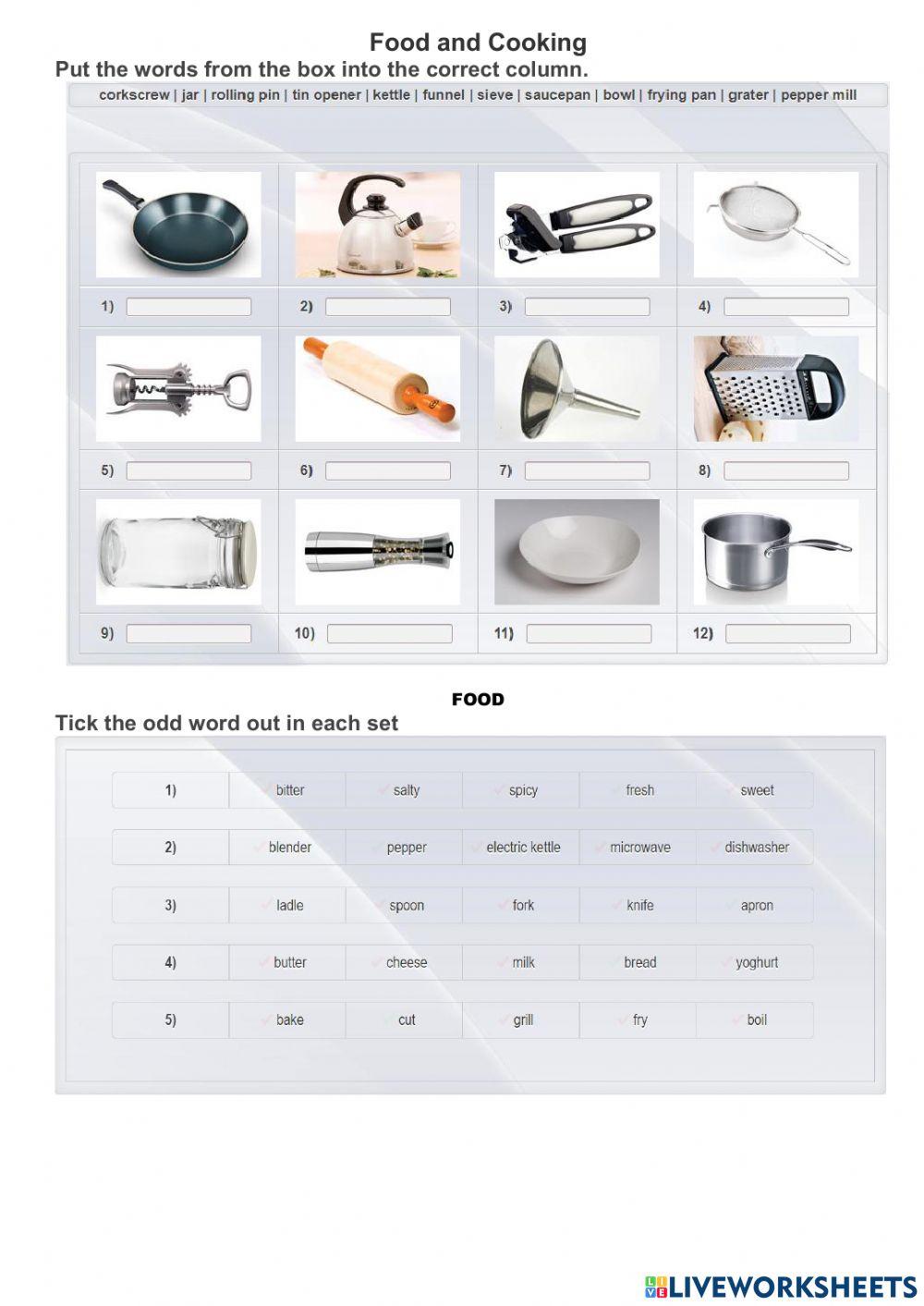 Food vocabulary fce pet online exercise for live worksheets
