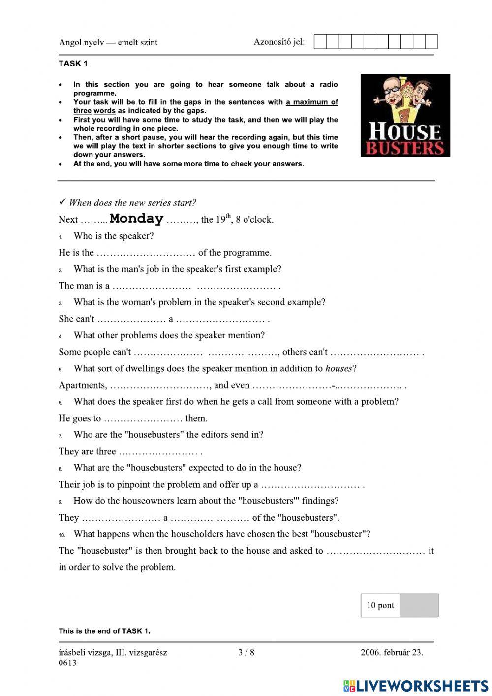 Érettségi 2006 február Hallott szöveg értése