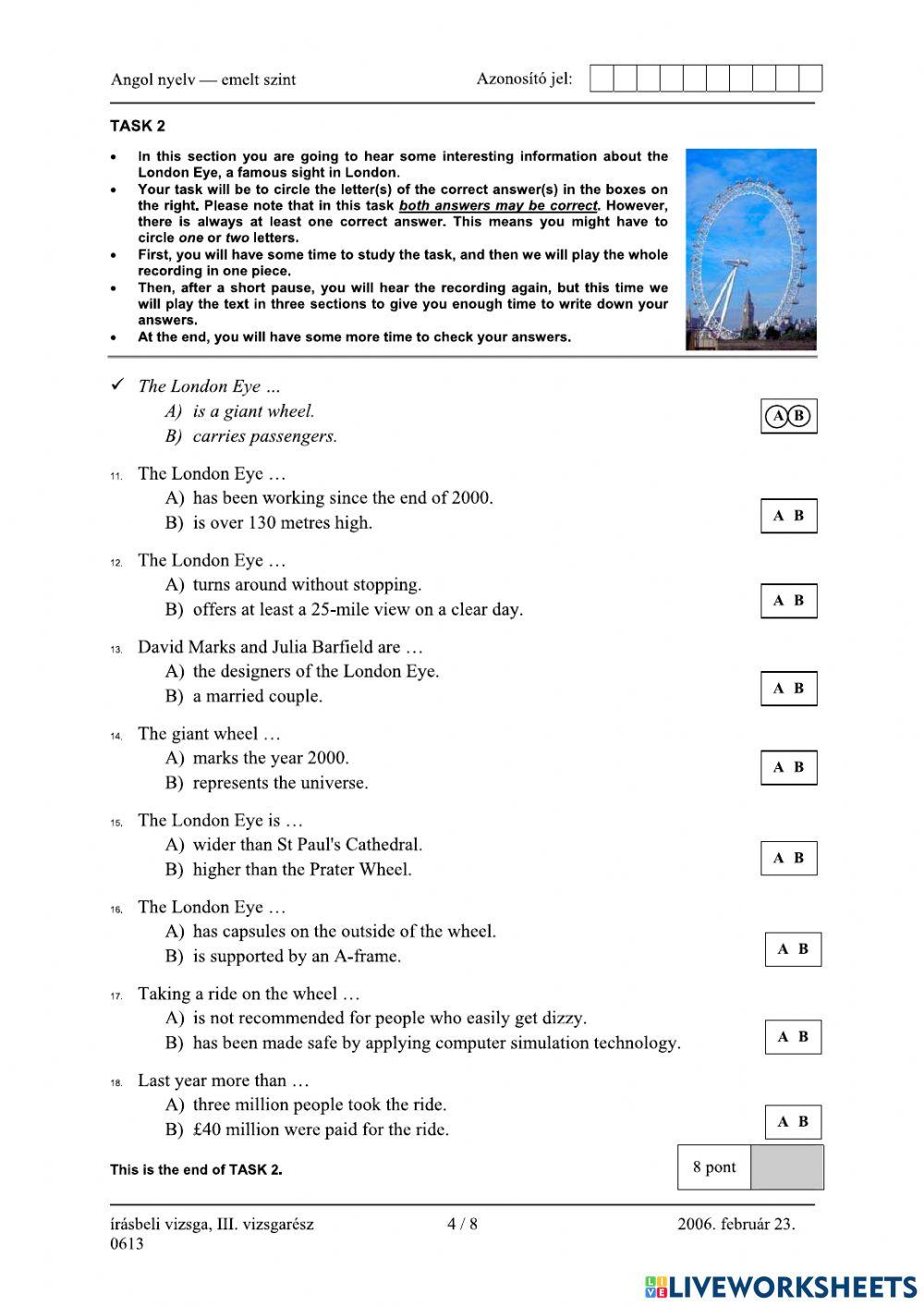 Érettségi 2006 február Hallott szöveg értése