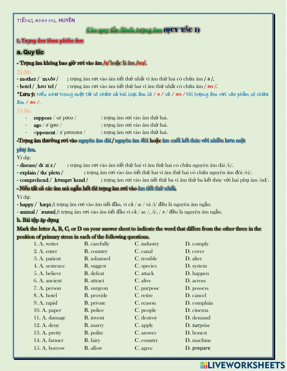 Quy tắc đánh dấu trọng âm 1