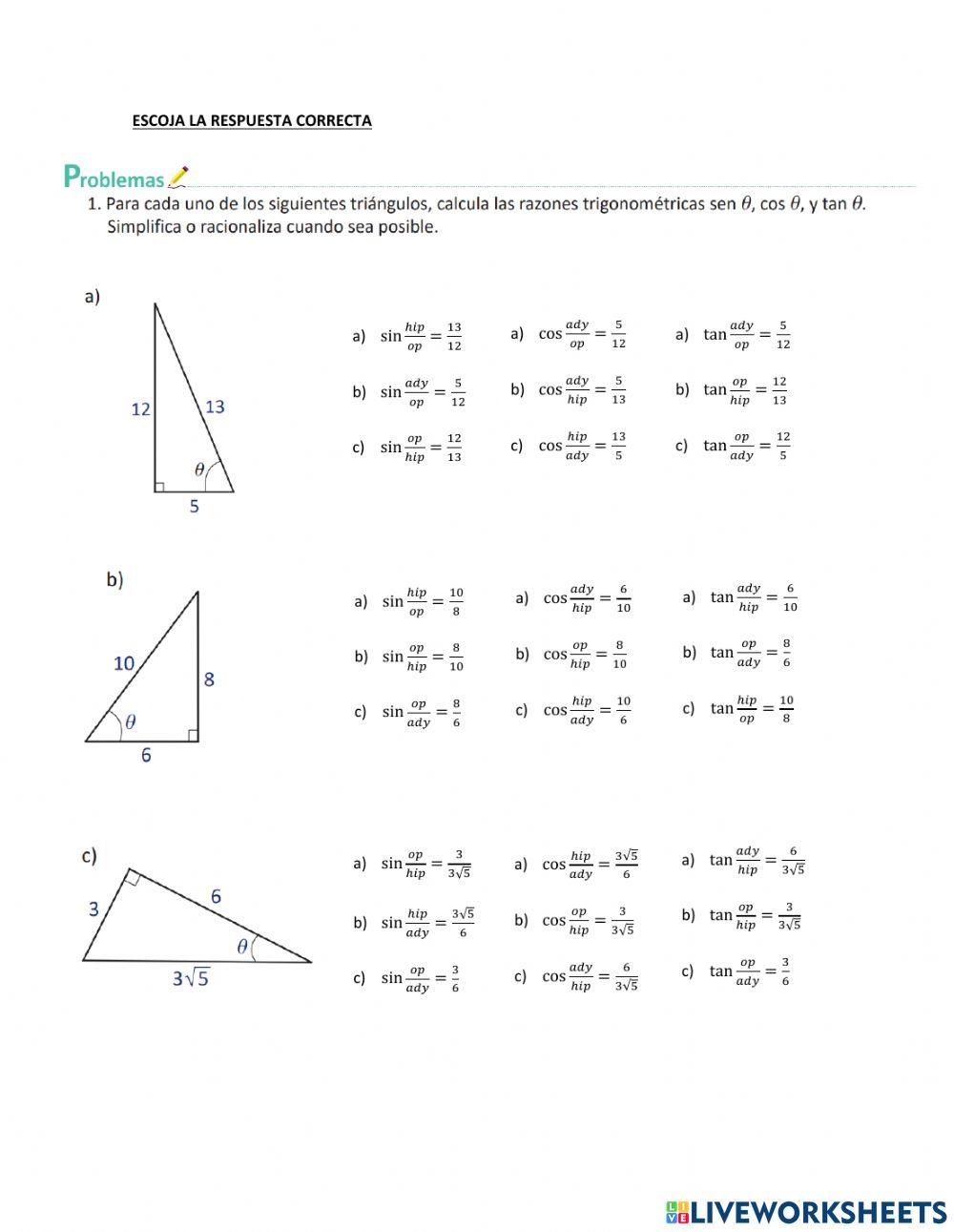 Razones trigonométricas de ángulos agudos