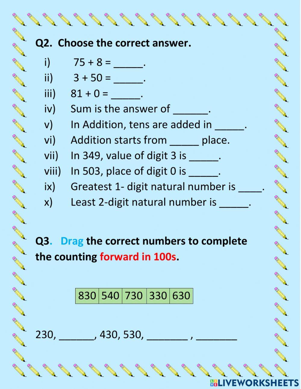 Reinforcement, worksheet 3