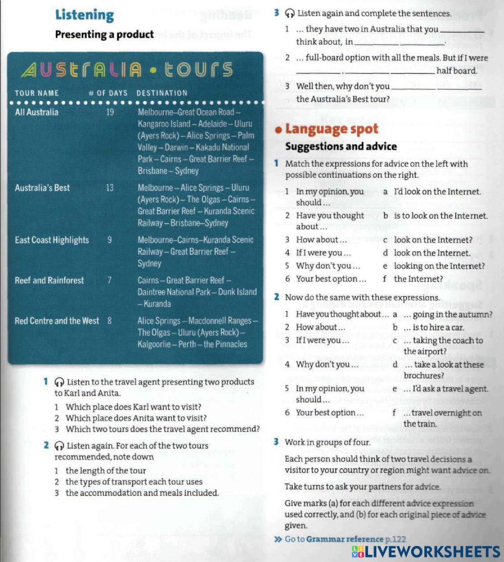 Tourism 1 unit 5 listening presenting a product