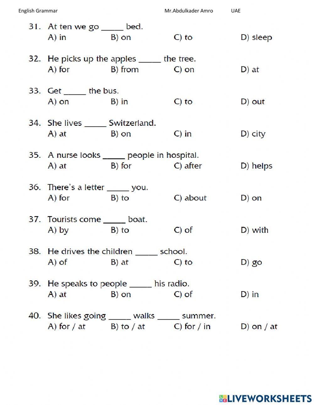 Elementary Test 3 Part 2 Grammar