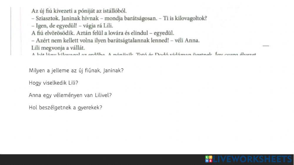 Új fiú - szövegértés