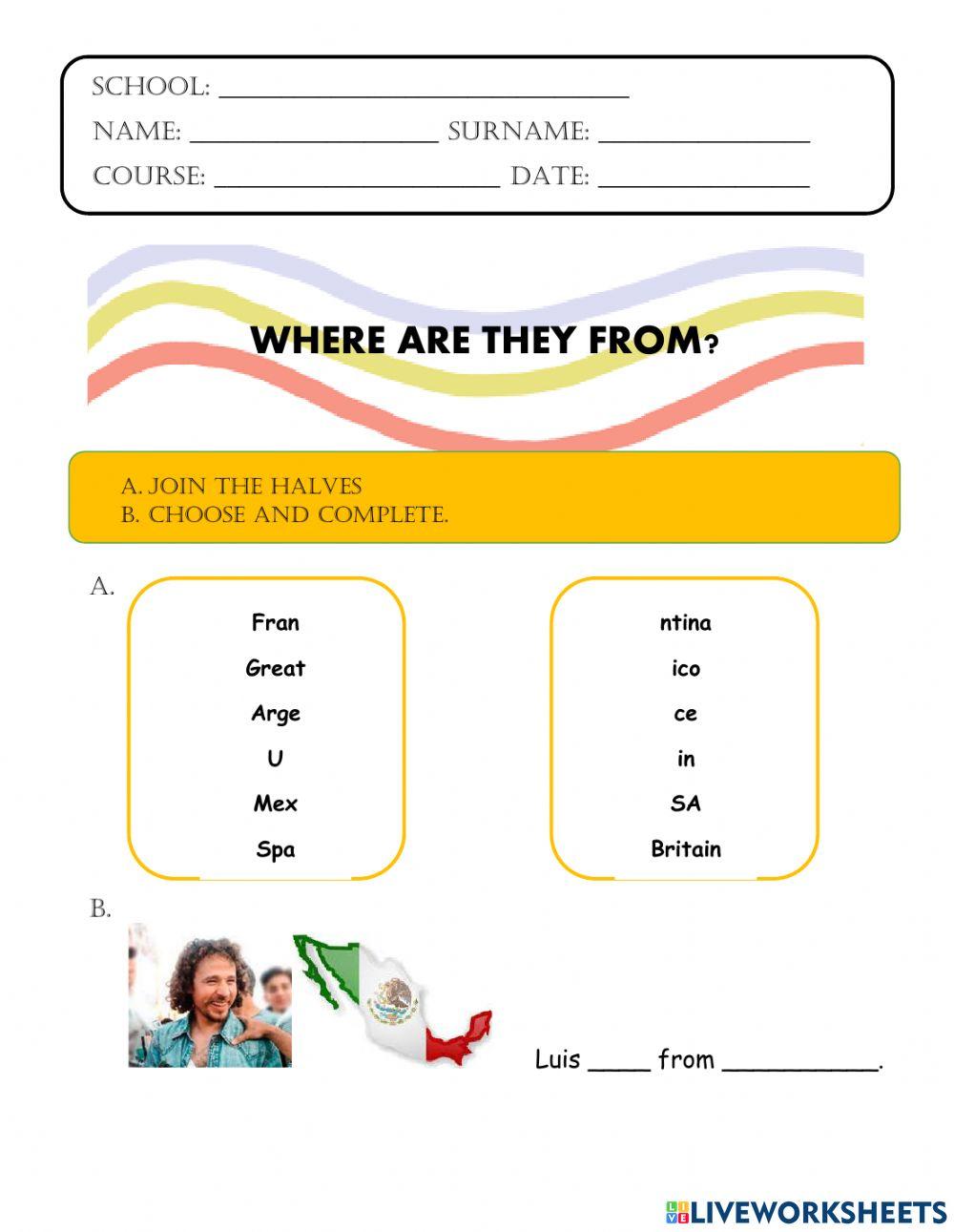 Three activities based on countries.