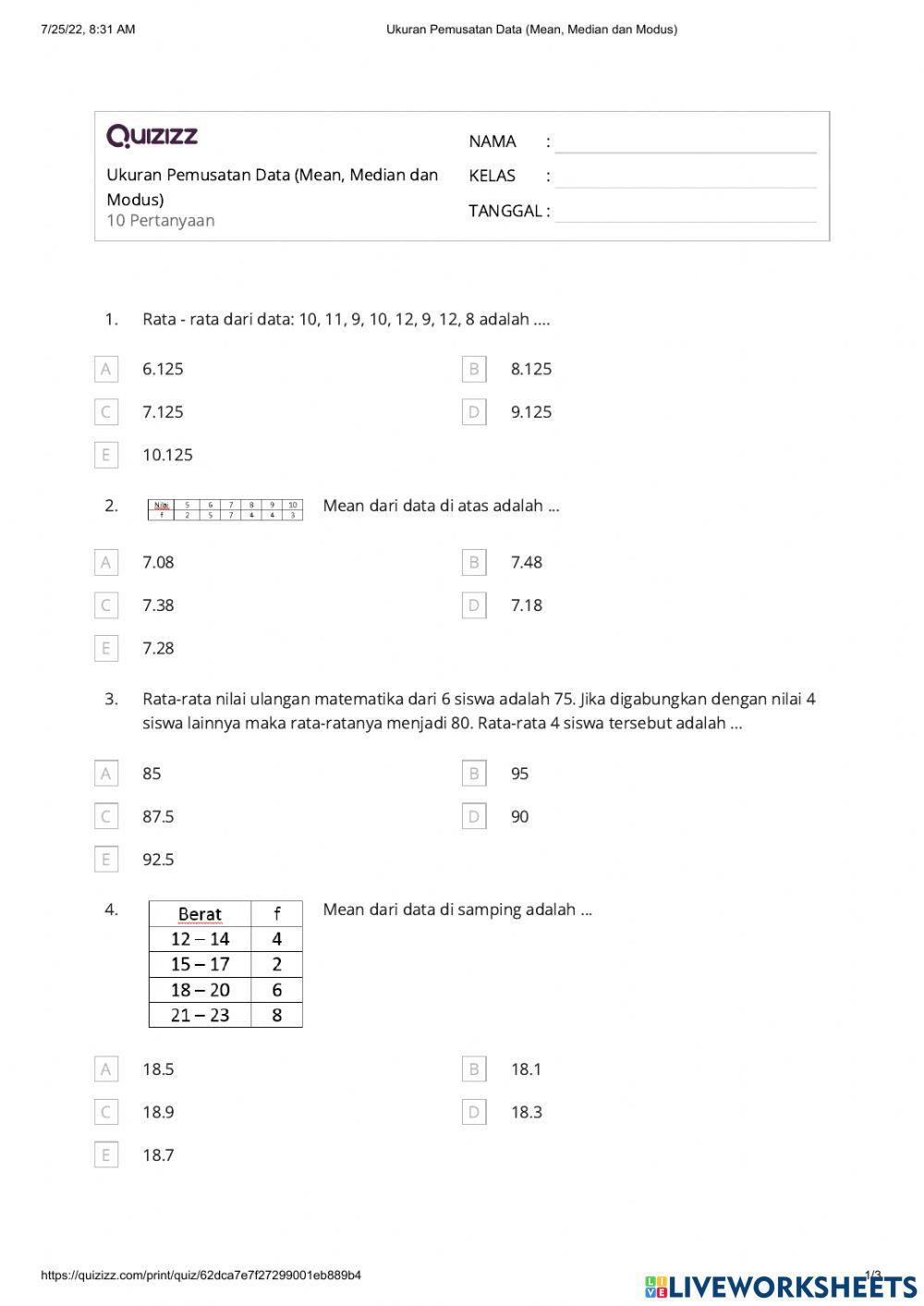 Ukuran Pemusatan Data