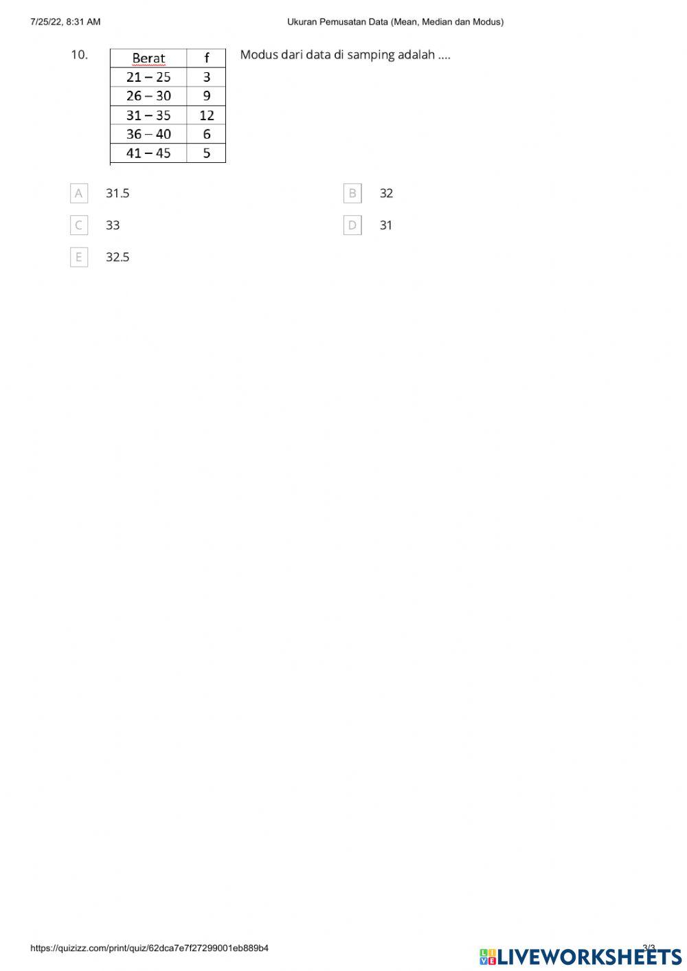 Ukuran Pemusatan Data