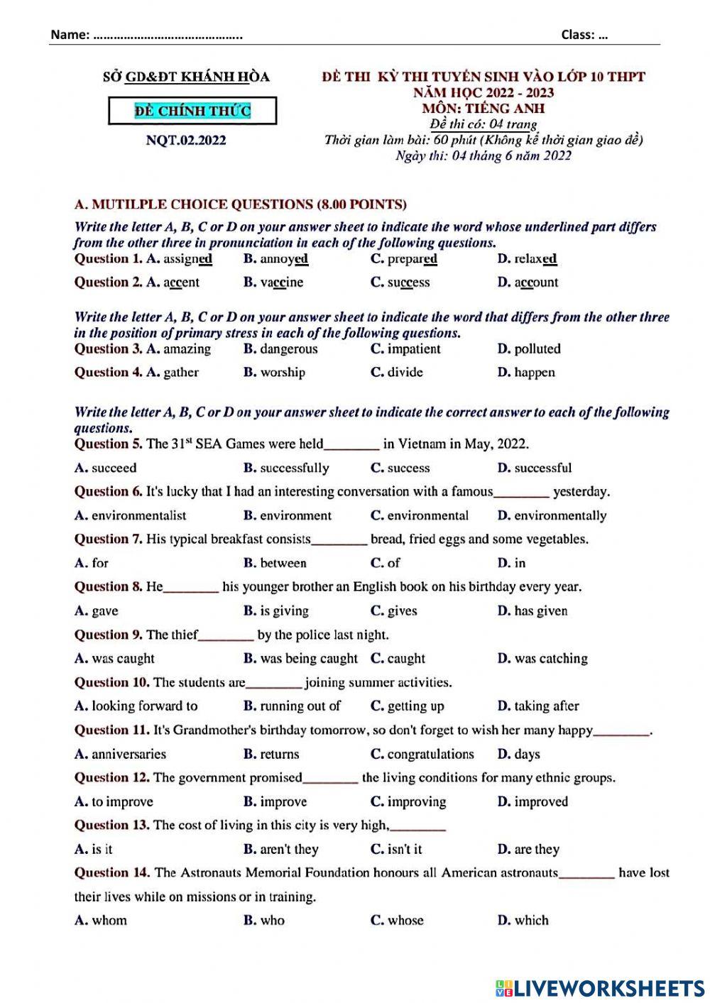 Practice test C 7525439 | chaubach1204 | Live Worksheets