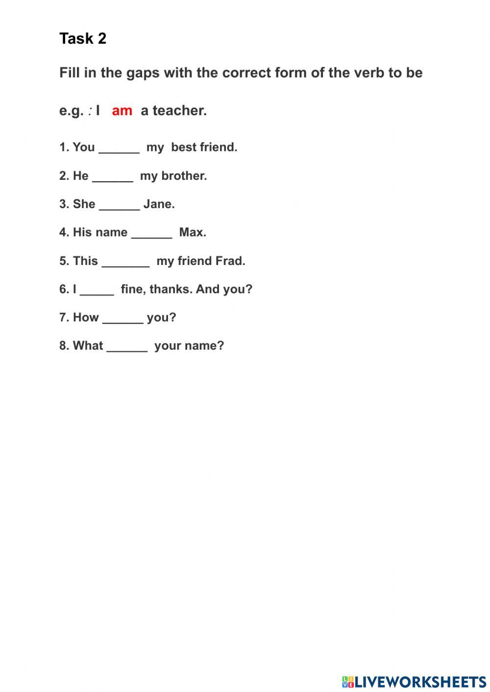 A1.1 Task 2 verb to be