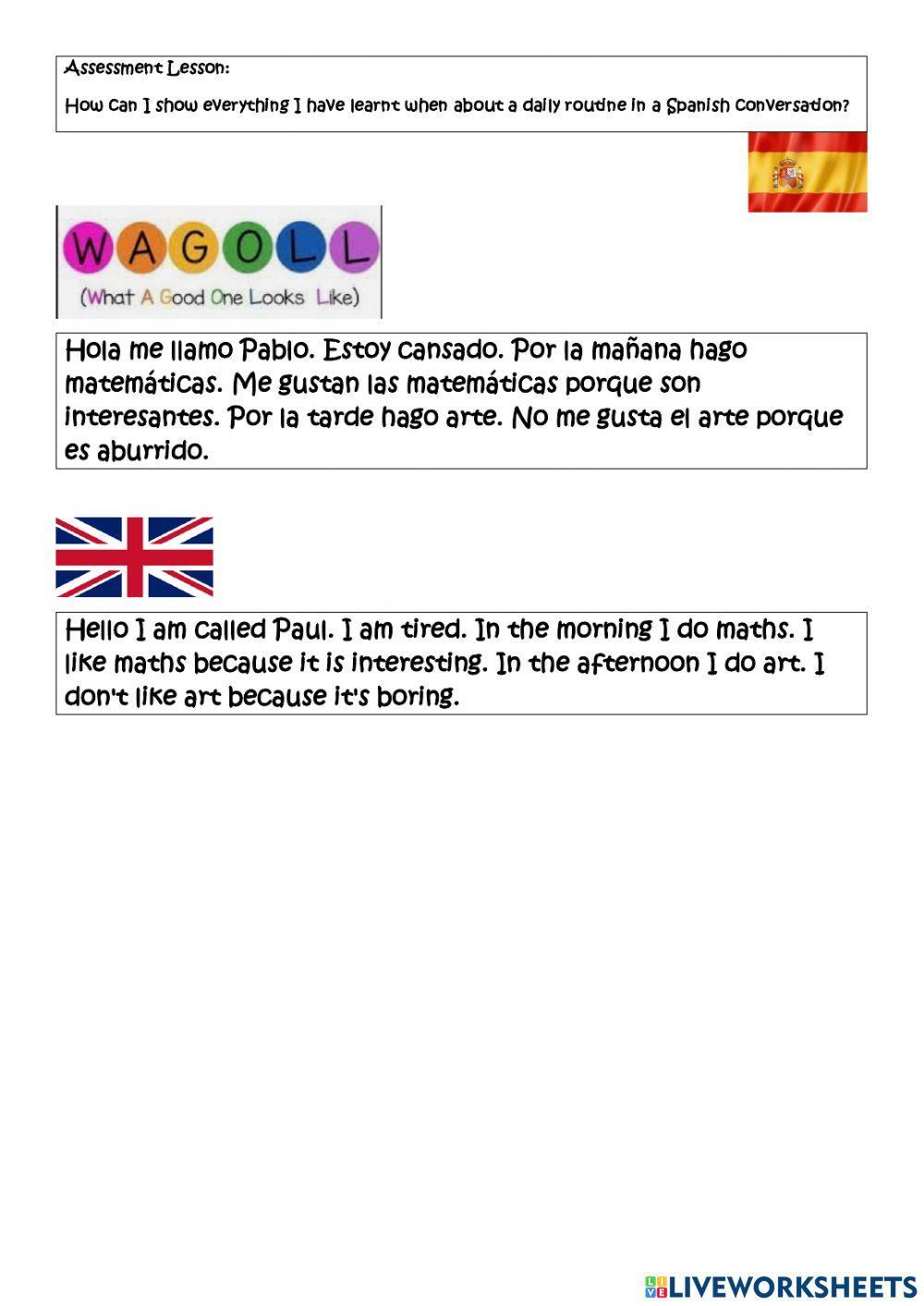 Spanish - routines and feelings