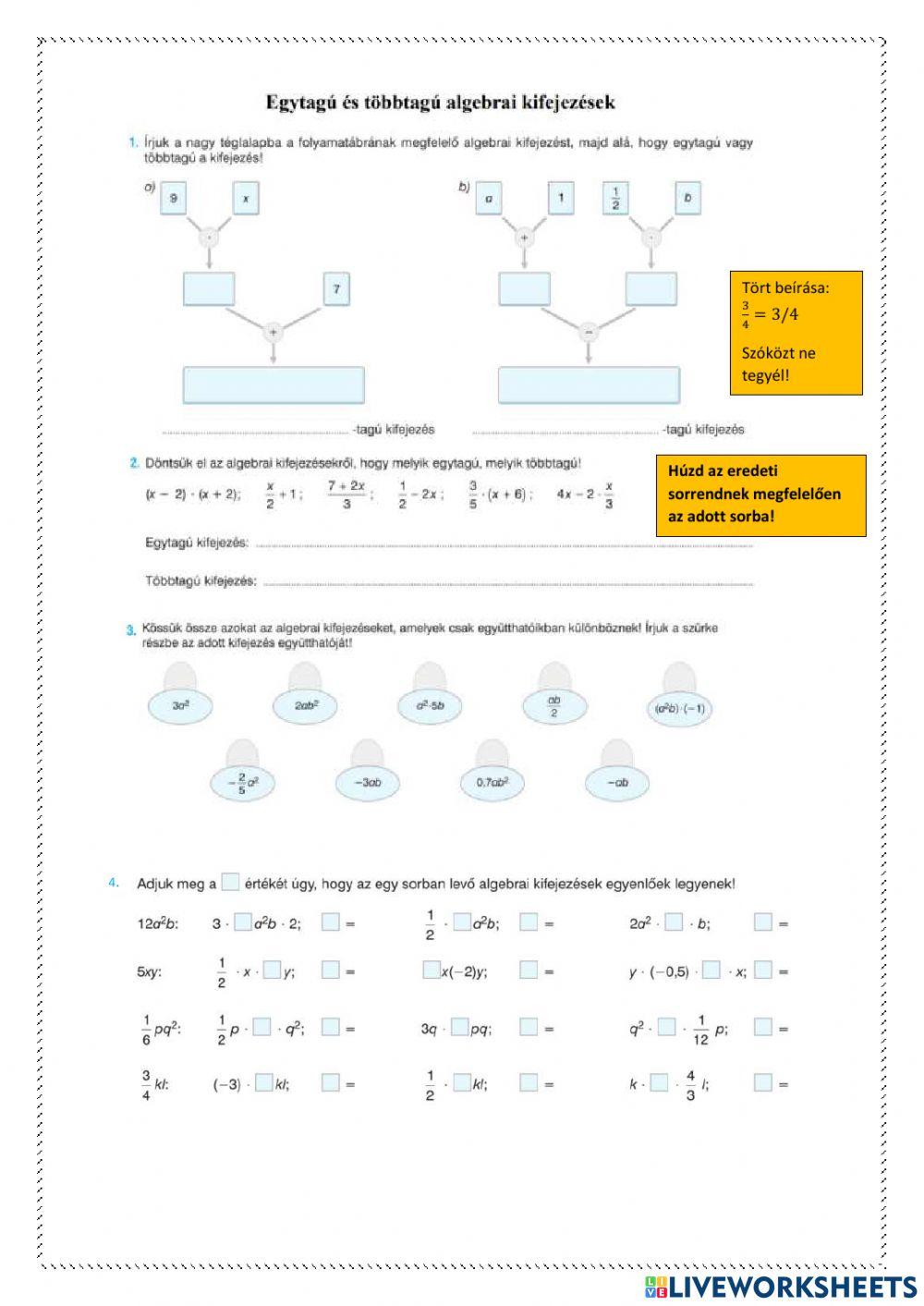 Algebrai kifejezések