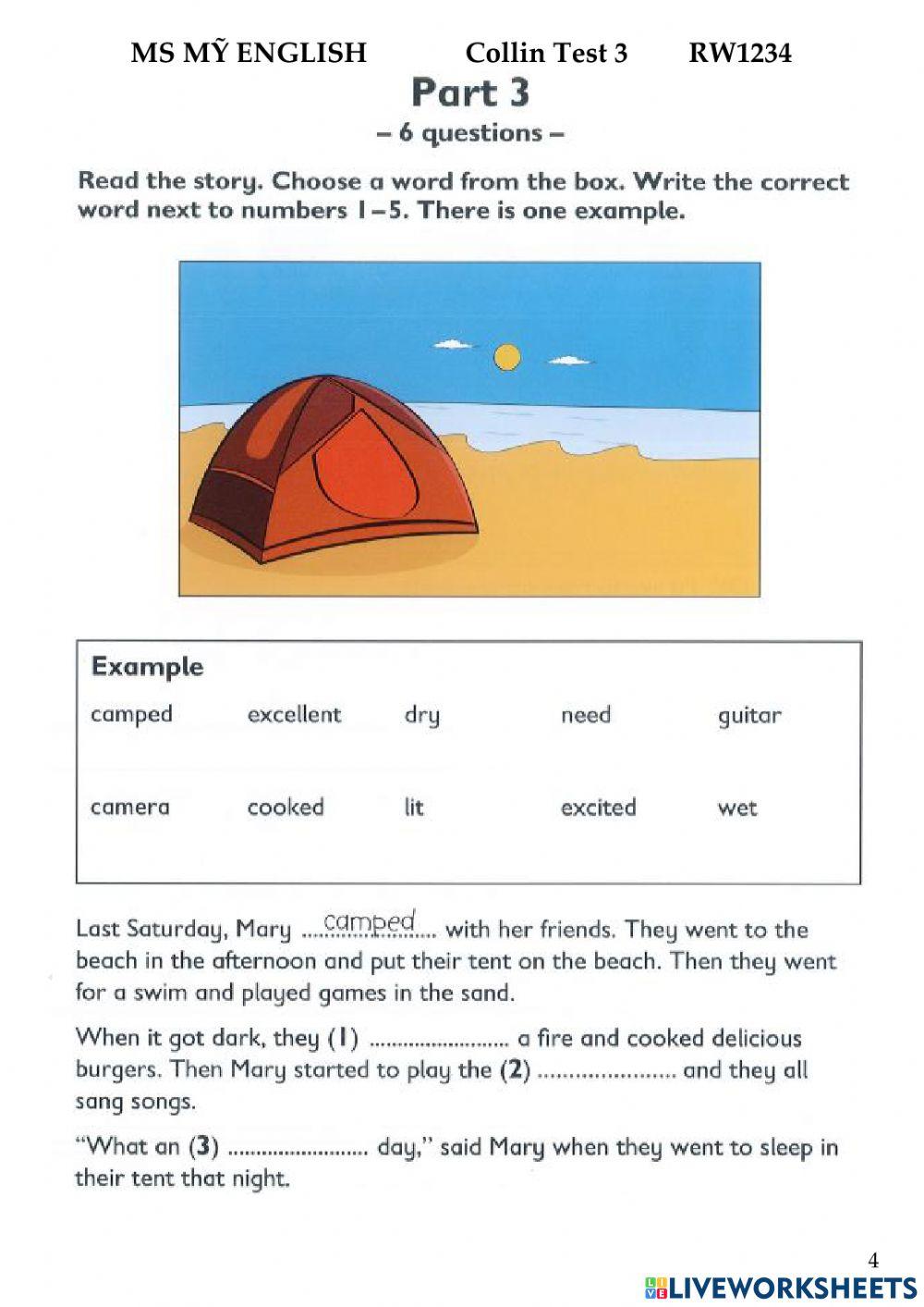 Test 3 RW 1234 Coll F online exercise for Live Worksheets