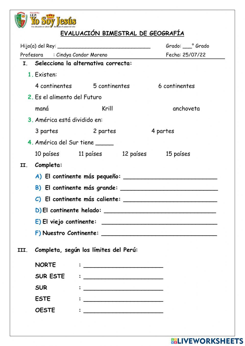 Evaluación de geografía